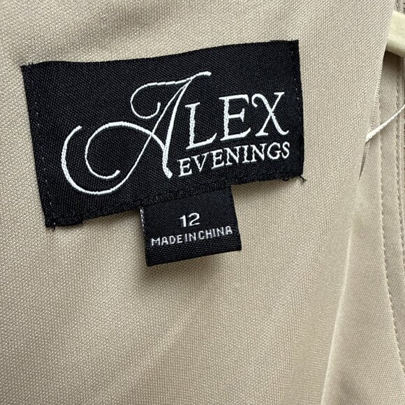 New Alex Evenings Size 12 Beige Embellished Lace Maxi Formal Gown Dress Rosette - Picture 10 of 11